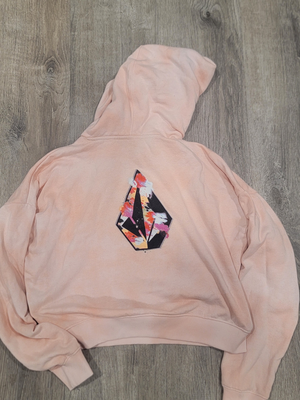 Volcom Peach Hoodie with Multicolor Geometric Back Logo